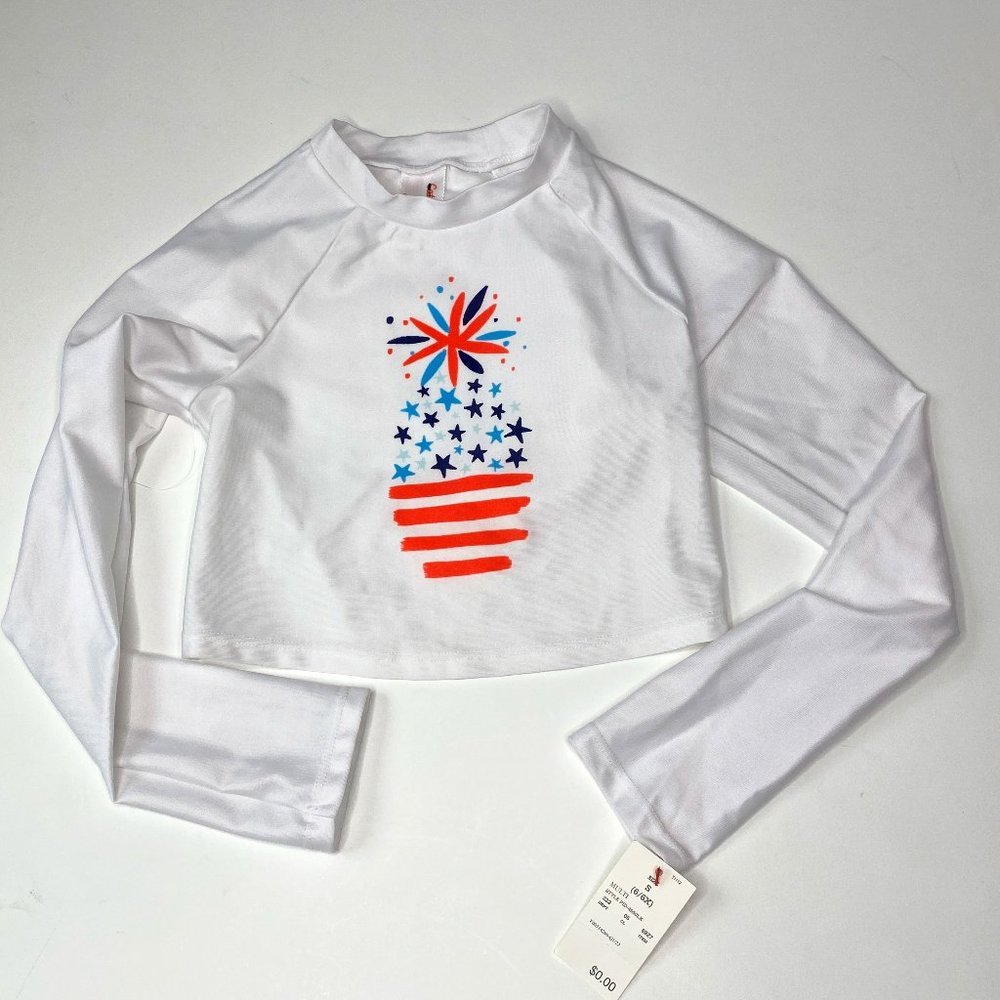 Cat & Jack, NWT, girl's size Small 6/6X, long sleeved crop rash guard in white.